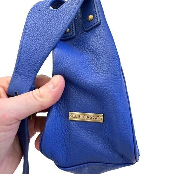 Kelsi Dagger Royal Blue Pebble Leather, Gold Studded Shoulder Crossbody Bag - Picture 10 of 14